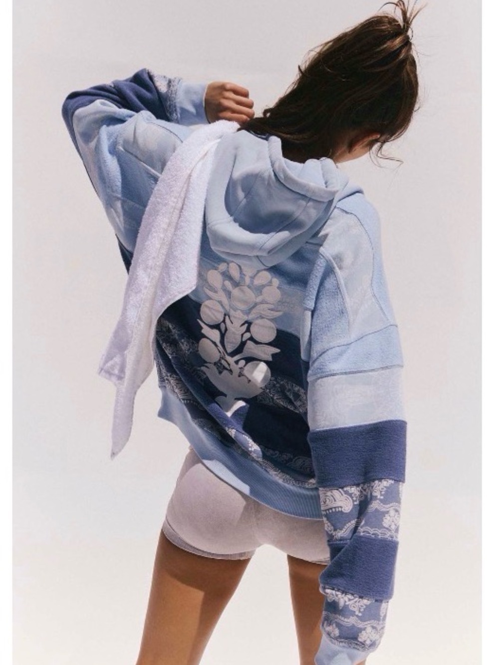 Free People Movement Final Call Bandana Logo Hoodie / Blue Indigo Combo